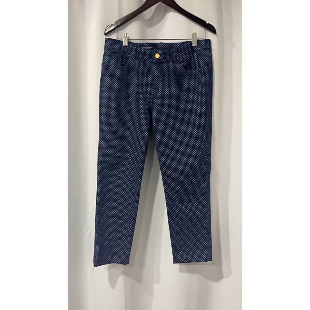 Brooks Brothers 346 Natalie Fit Pants Womens 12 Navy Blue White Geometric Dot